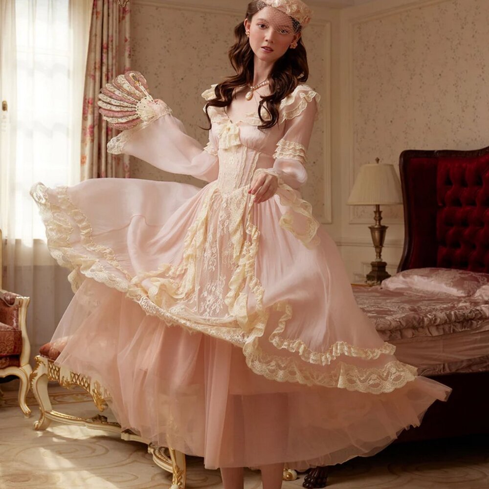 Lacemade Princess Seraphina Ruffle Dress, Light Pink Lace, S/M, without sleeves